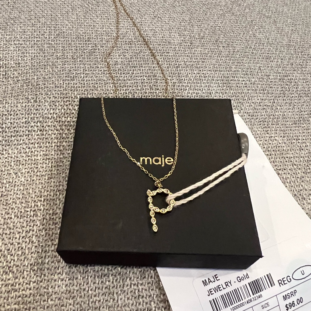 New Maje Rhinestone P Initial Gold Necklace 45$